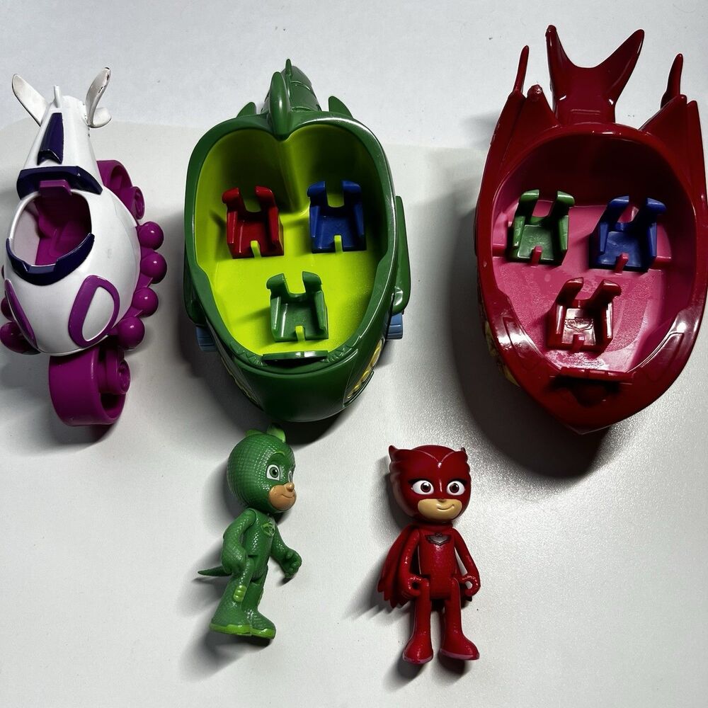 PJ Masks Toy Lot Just Play Gekko Mobile Owl Glider Luna Motor Vehicles Figures